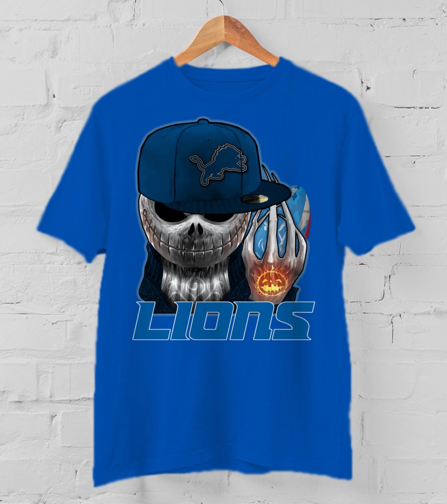 LIONS Jackskull Detroit Football Pumpkin Face Cap T-Shirt