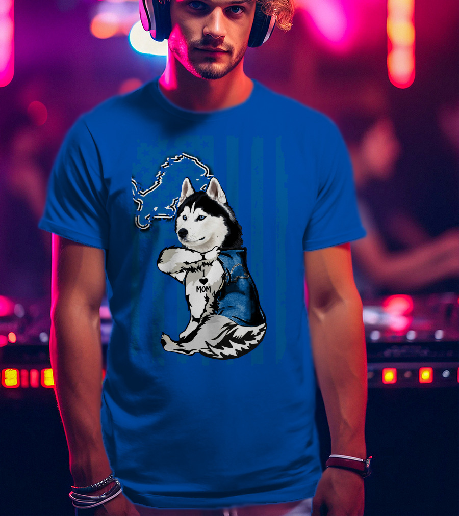 Siberian Husky I Love Mom Detroit Lions T-Shirt