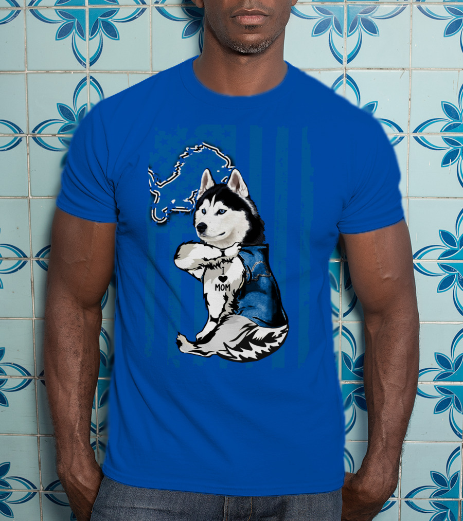 Siberian Husky I Love Mom Detroit Lions T-Shirt