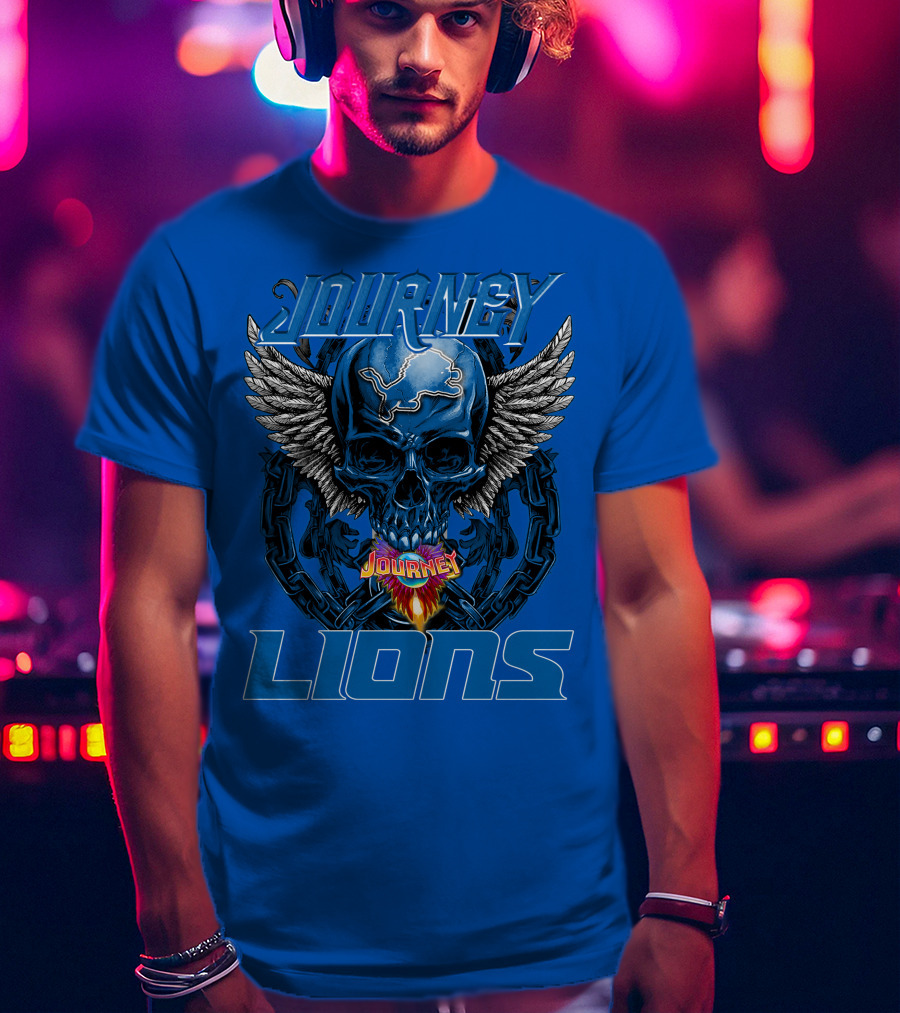 Journey Detroit Lions Skull Wings Flame Chain T-Shirt