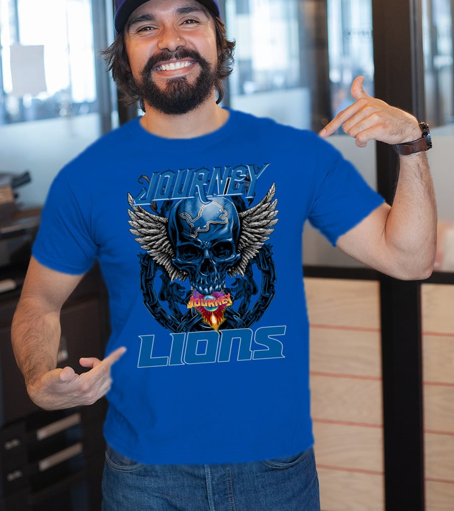Journey Detroit Lions Skull Wings Flame Chain T-Shirt