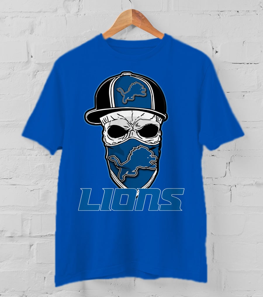 Detroit Lions Skull Hat Face Cover LIONS T-Shirt