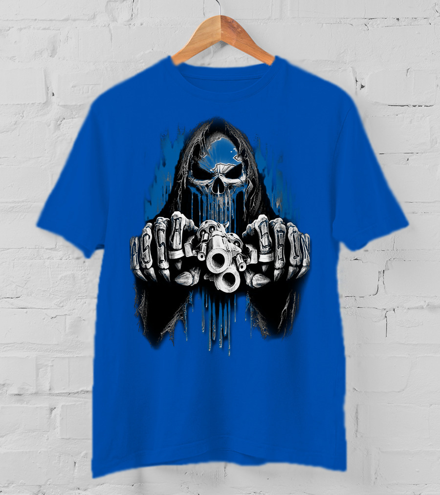Detroit Lions 67 Grim Reaper Skeleton Guns T-Shirt
