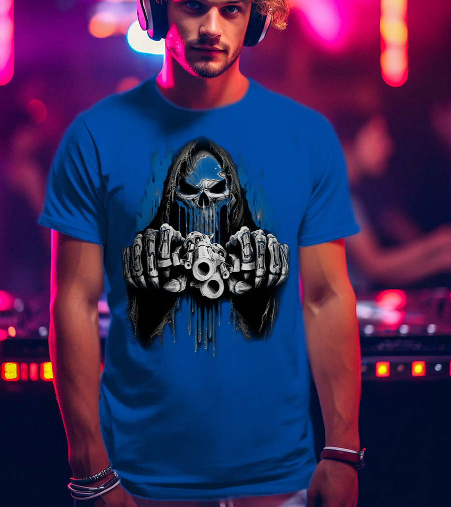 Detroit Lions 67 Grim Reaper Skeleton Guns T-Shirt