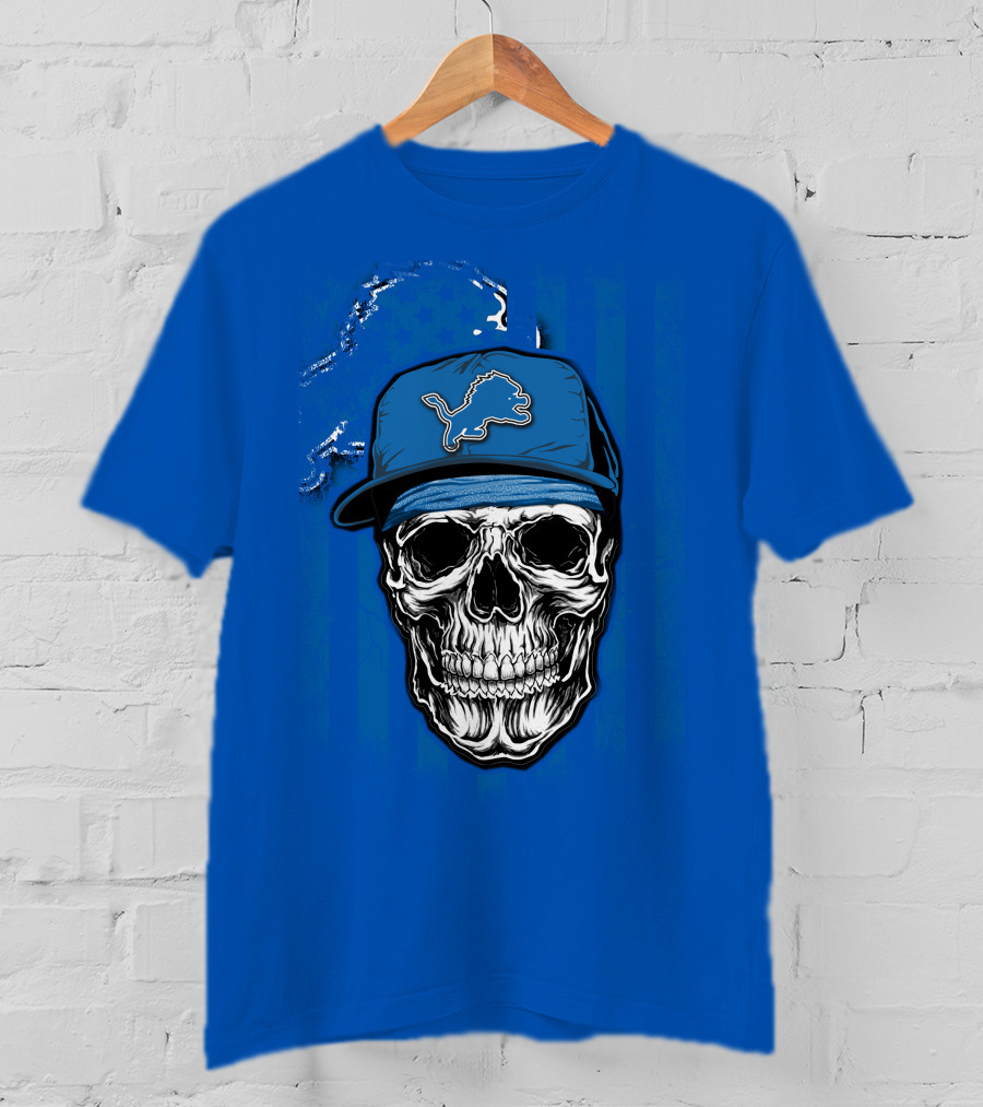 DETROIT LIONS Skull With Cap Sports T-Shirt