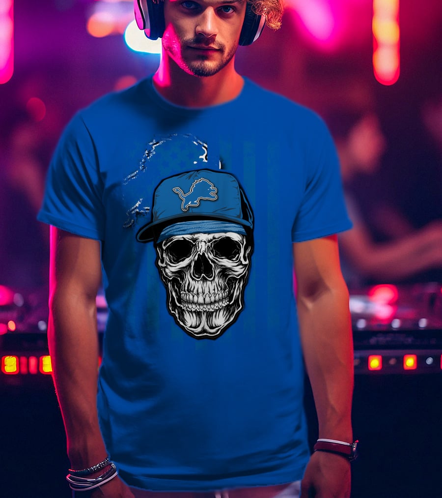 DETROIT LIONS Skull With Cap Sports T-Shirt