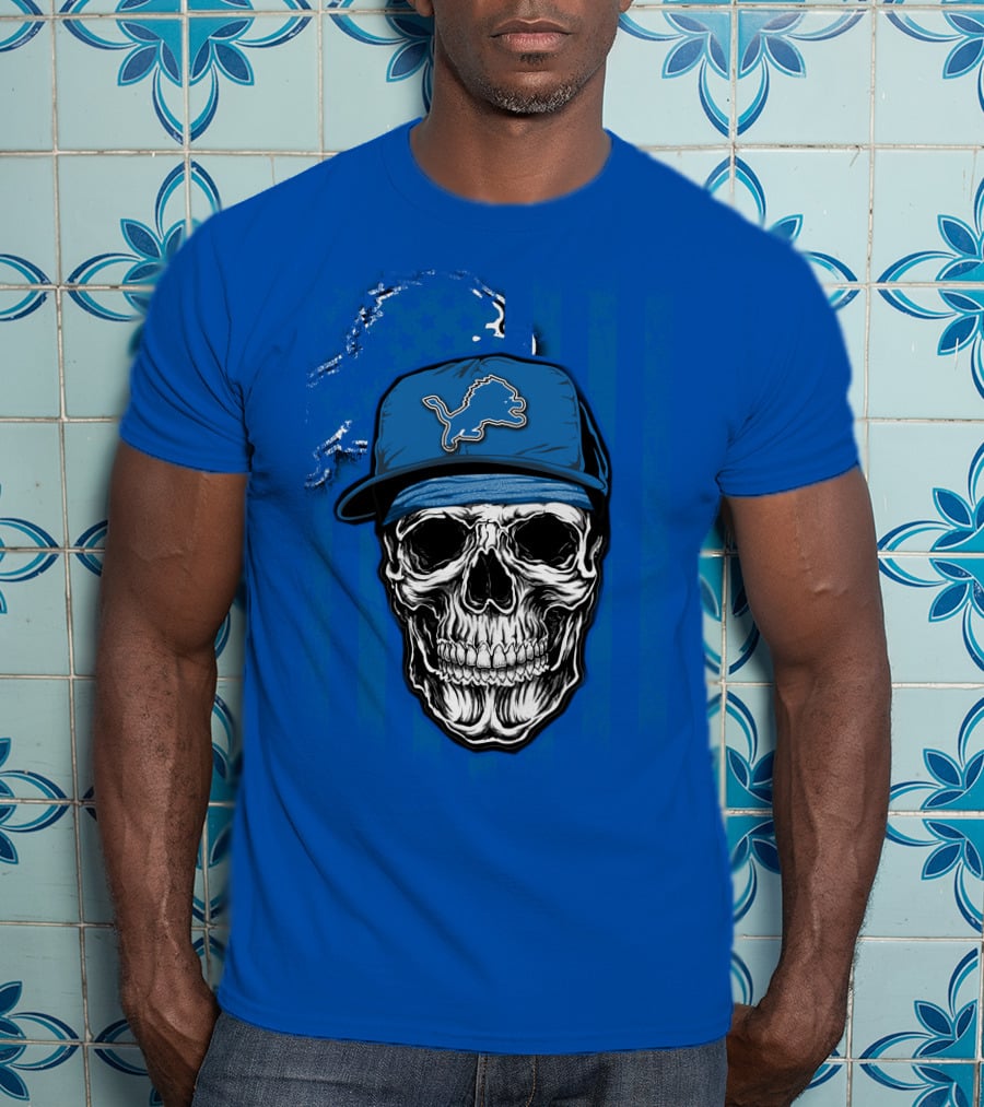 DETROIT LIONS Skull With Cap Sports T-Shirt
