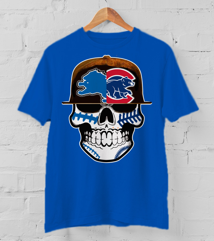 Detroit Lions Chicago Cubs Mashup Skull T-Shirt