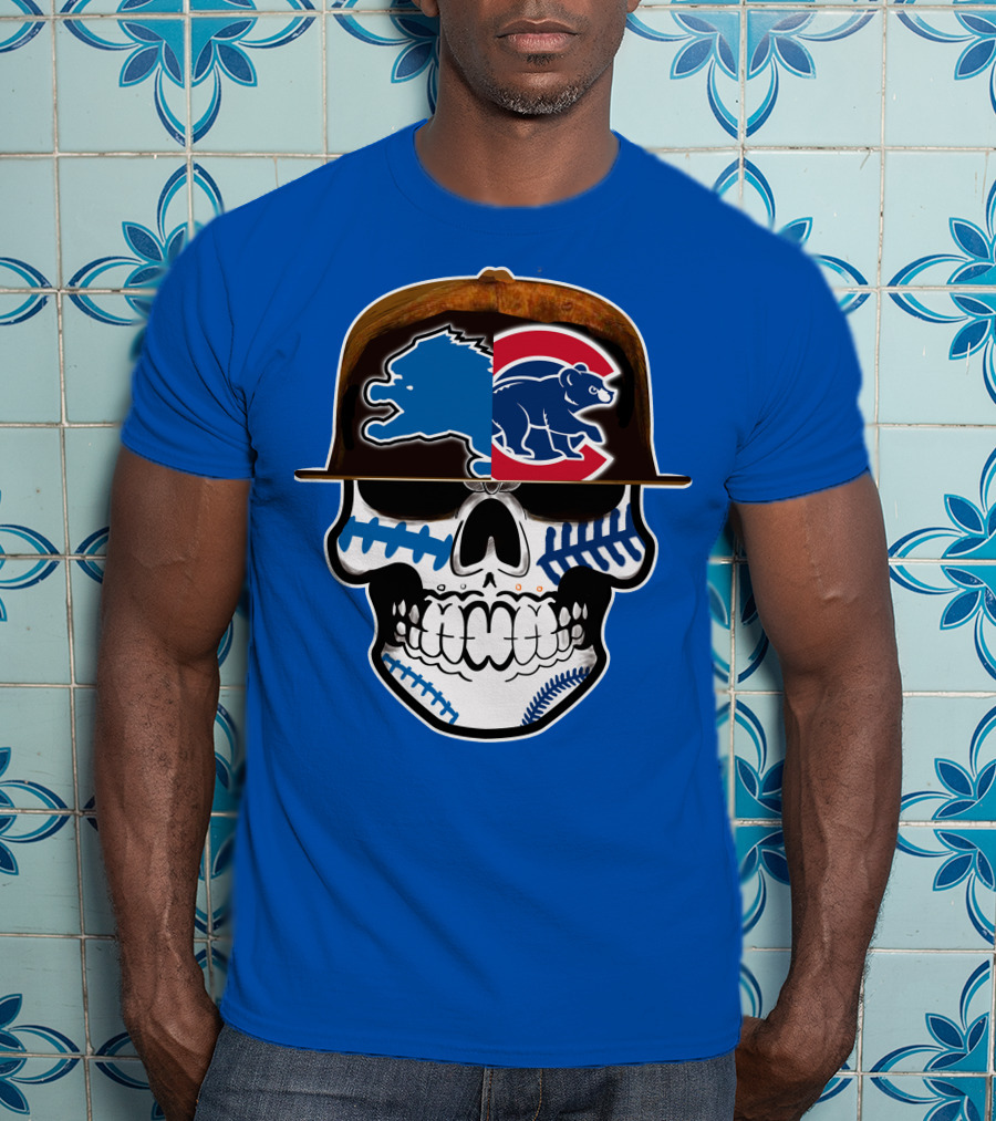 Detroit Lions Chicago Cubs Mashup Skull T-Shirt
