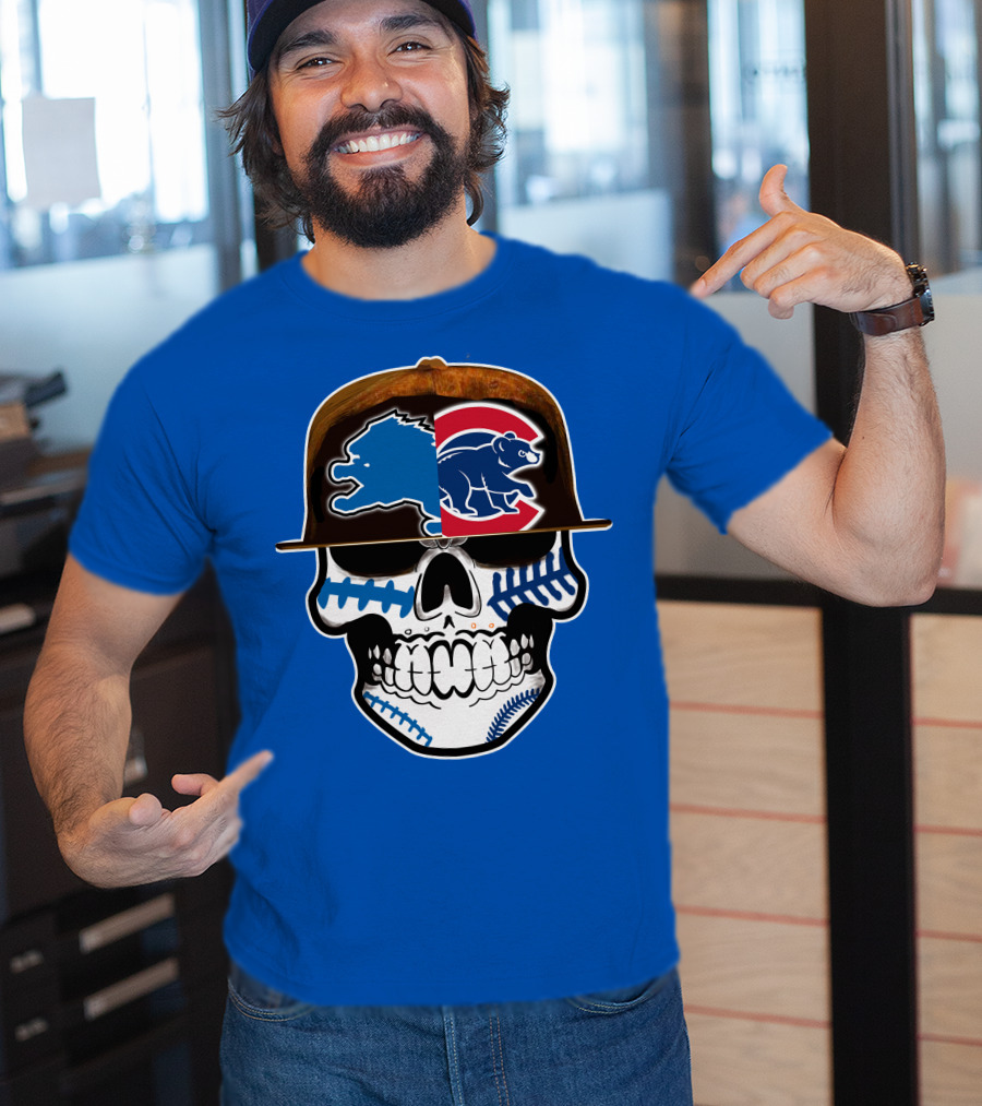 Detroit Lions Chicago Cubs Mashup Skull T-Shirt
