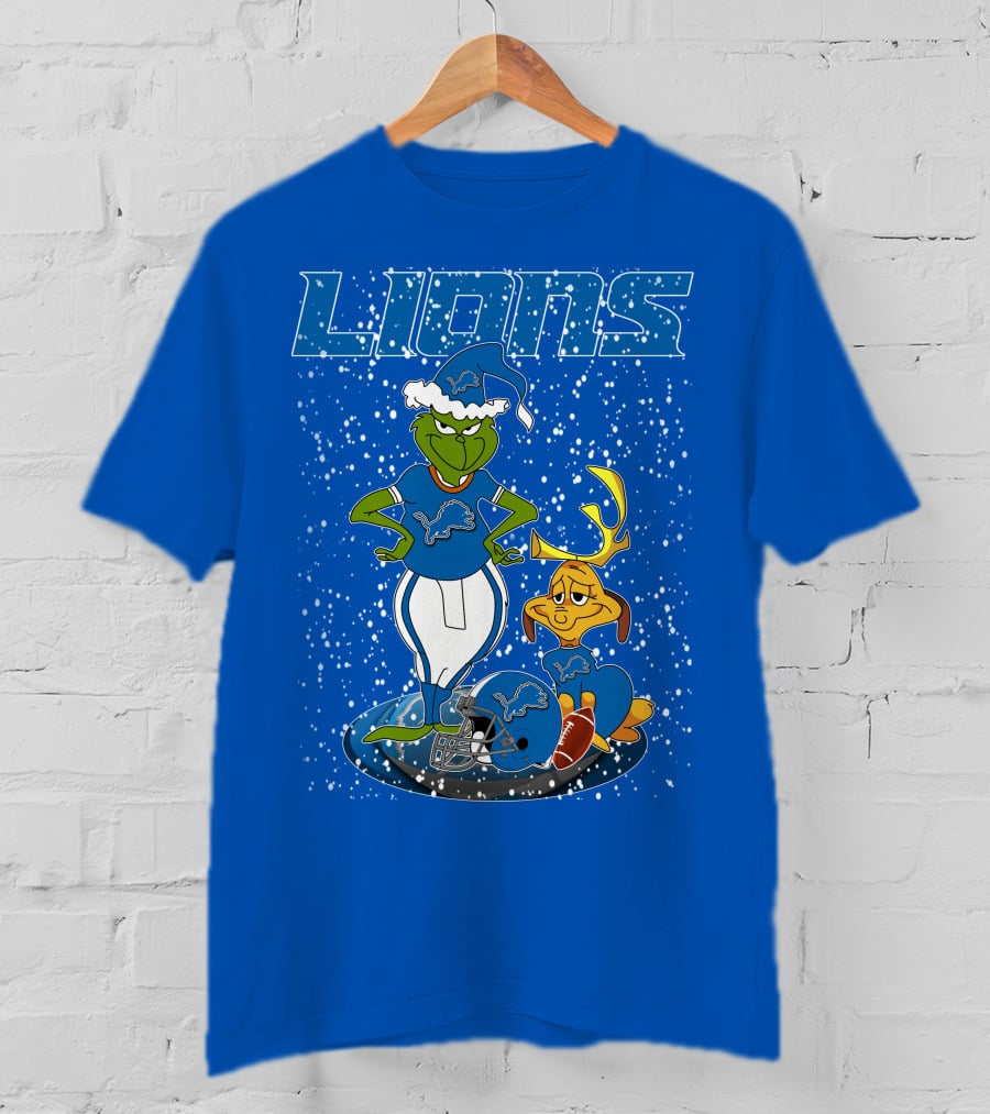 Grinchxmas Detroit Lions Snowy Holiday Football Scene T-Shirt