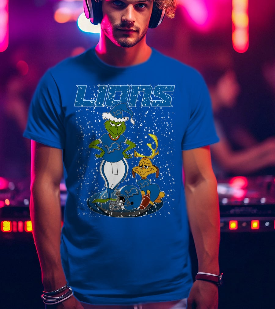Grinchxmas Detroit Lions Snowy Holiday Football Scene T-Shirt