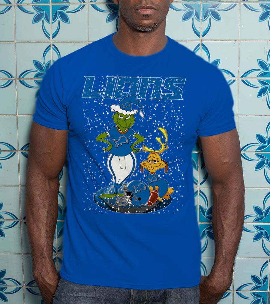 Grinchxmas Detroit Lions Snowy Holiday Football Scene T-Shirt