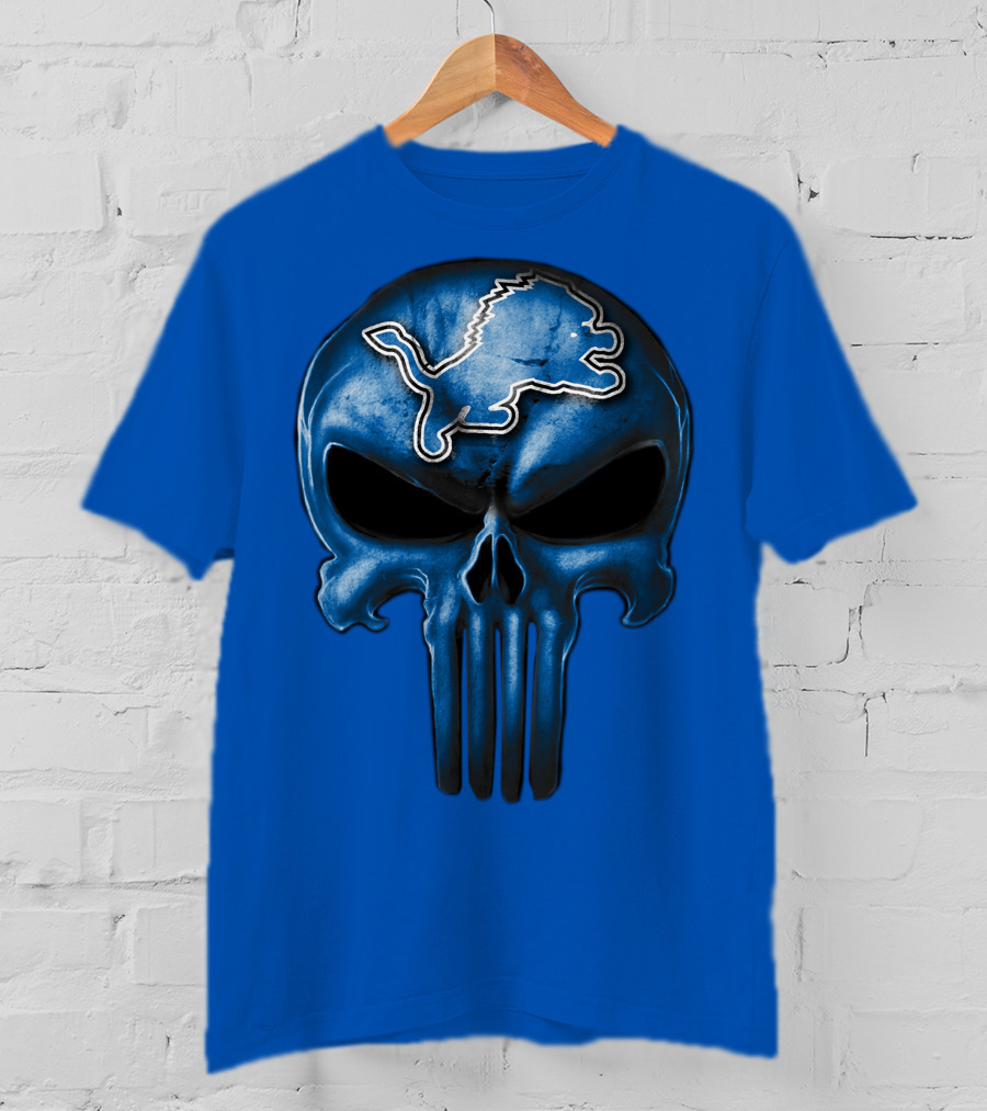 Detroit Lions Skull Logo Punisher T-Shirt