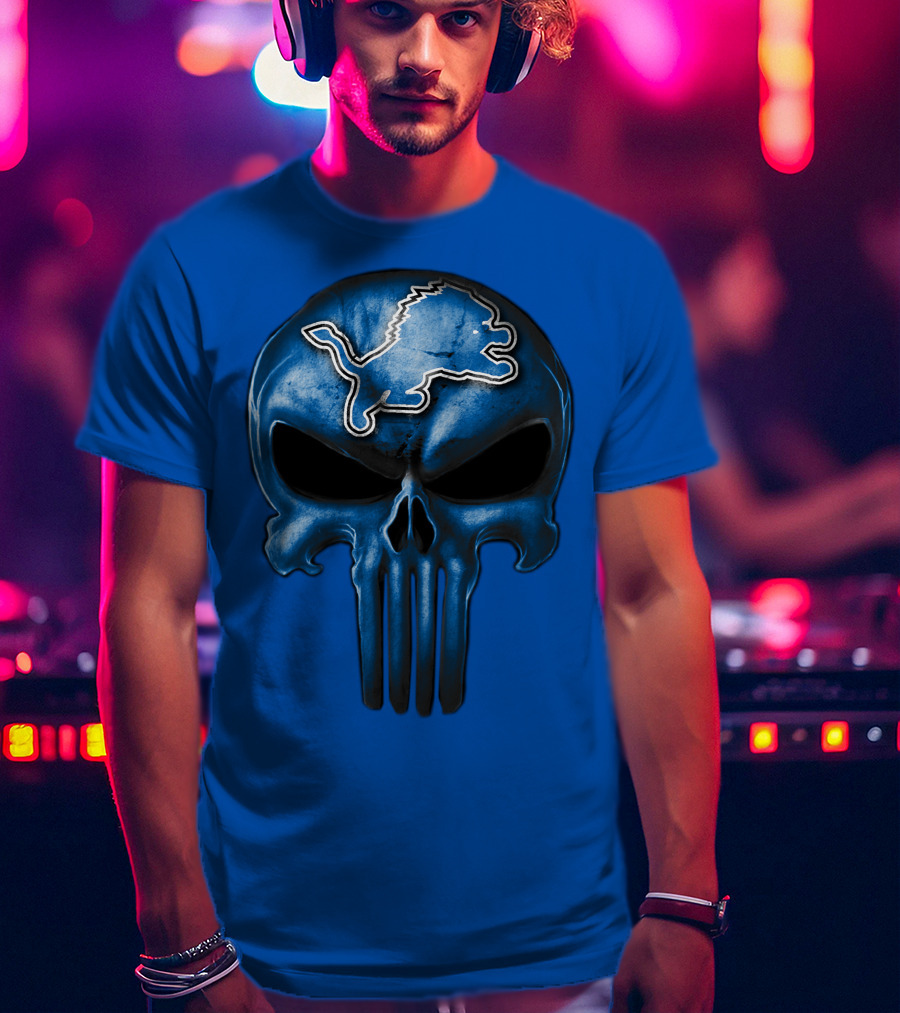 Detroit Lions Skull Logo Punisher T-Shirt