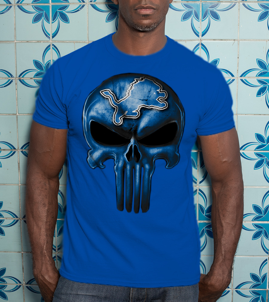 Detroit Lions Skull Logo Punisher T-Shirt