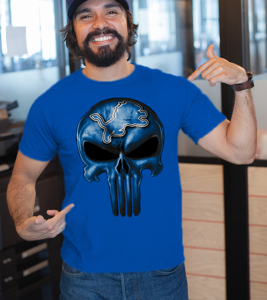 Detroit Lions Skull Logo Punisher T-Shirt