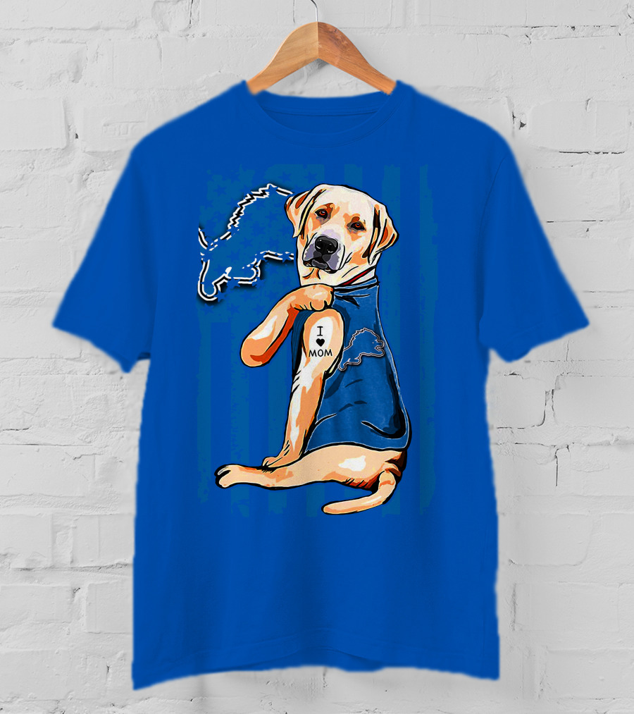 Labrador Retriever I Love Mom Detroit Lions Fan T-Shirt