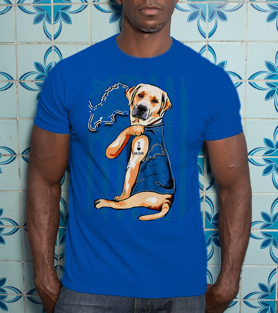 Labrador Retriever I Love Mom Detroit Lions Fan T-Shirt