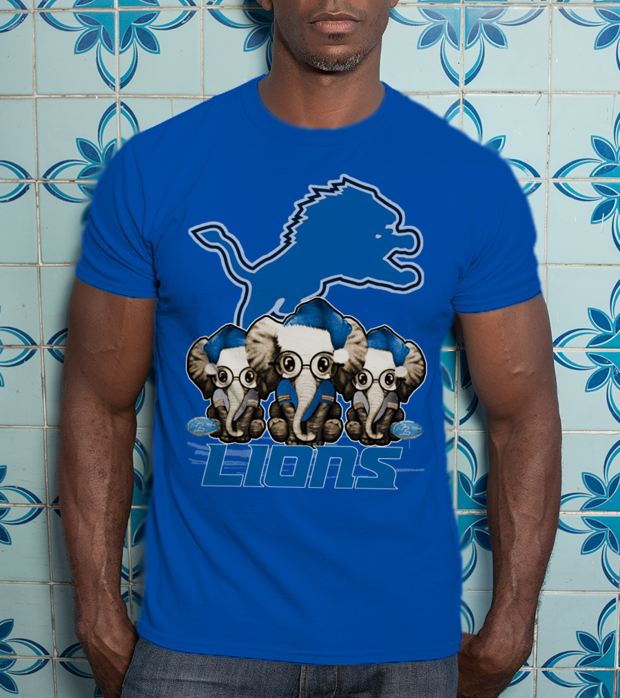Elephan Xmas Detroit Lions Holiday Football Elephants T-Shirt