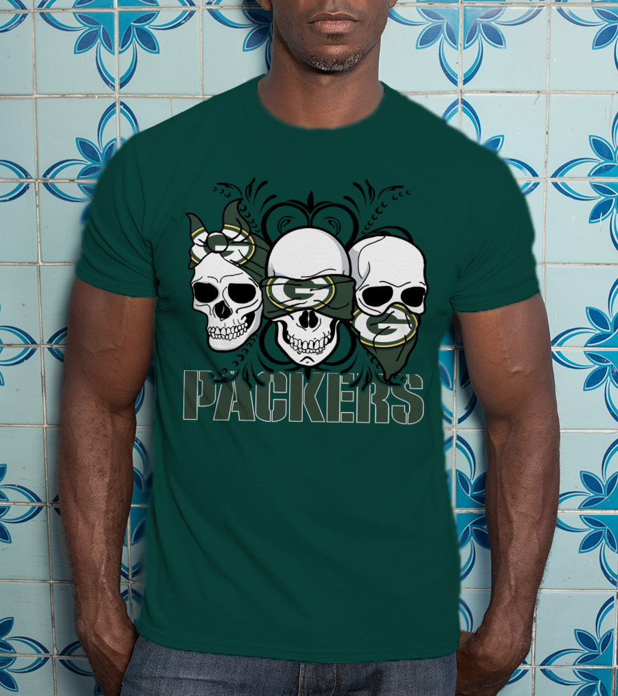 Packers Three Skulls With Green Bay Bandanas T-Shirt
