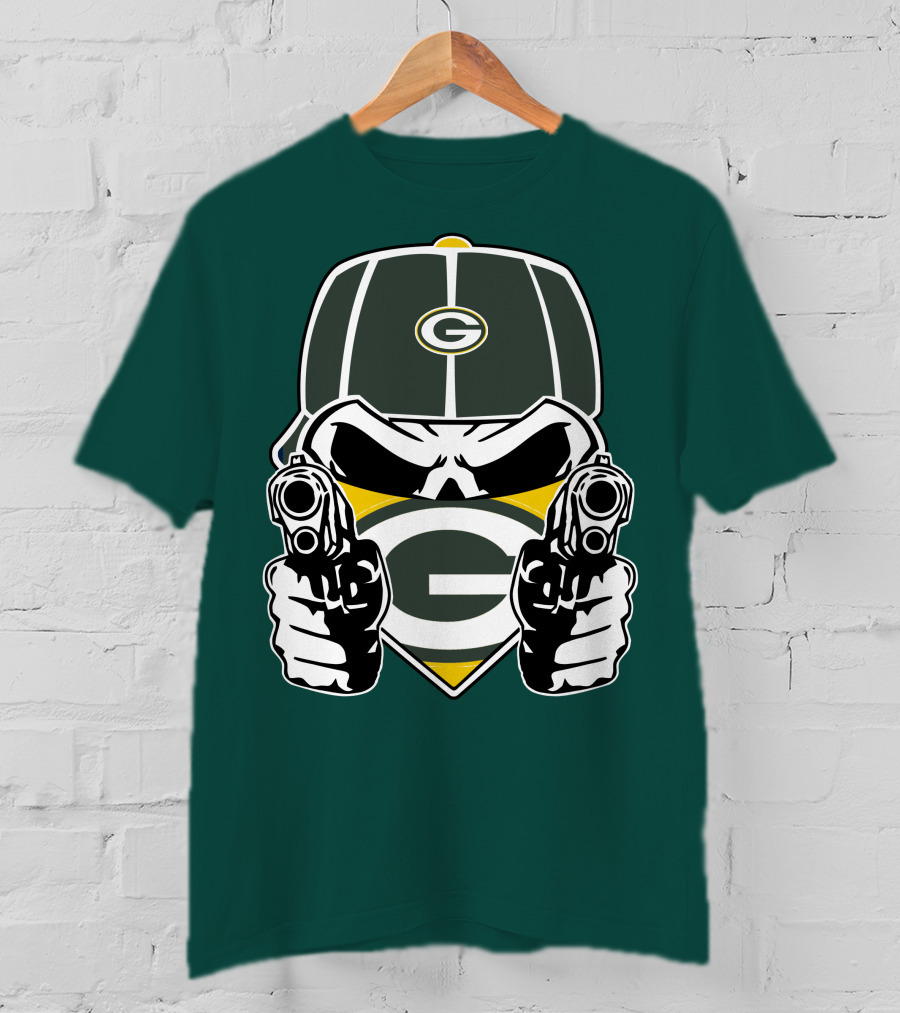 Green Bay Packers G Logo Helmet With Crossed Guns Face Mask T-Shirt