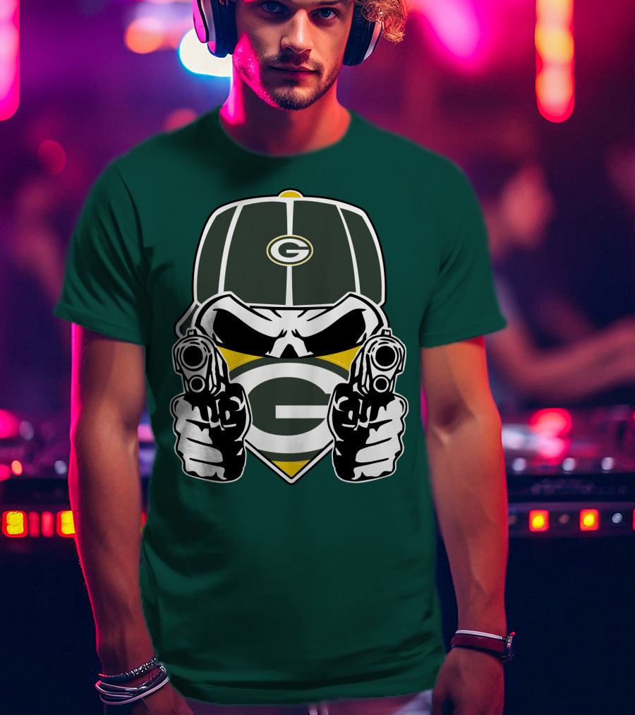 Green Bay Packers G Logo Helmet With Crossed Guns Face Mask T-Shirt