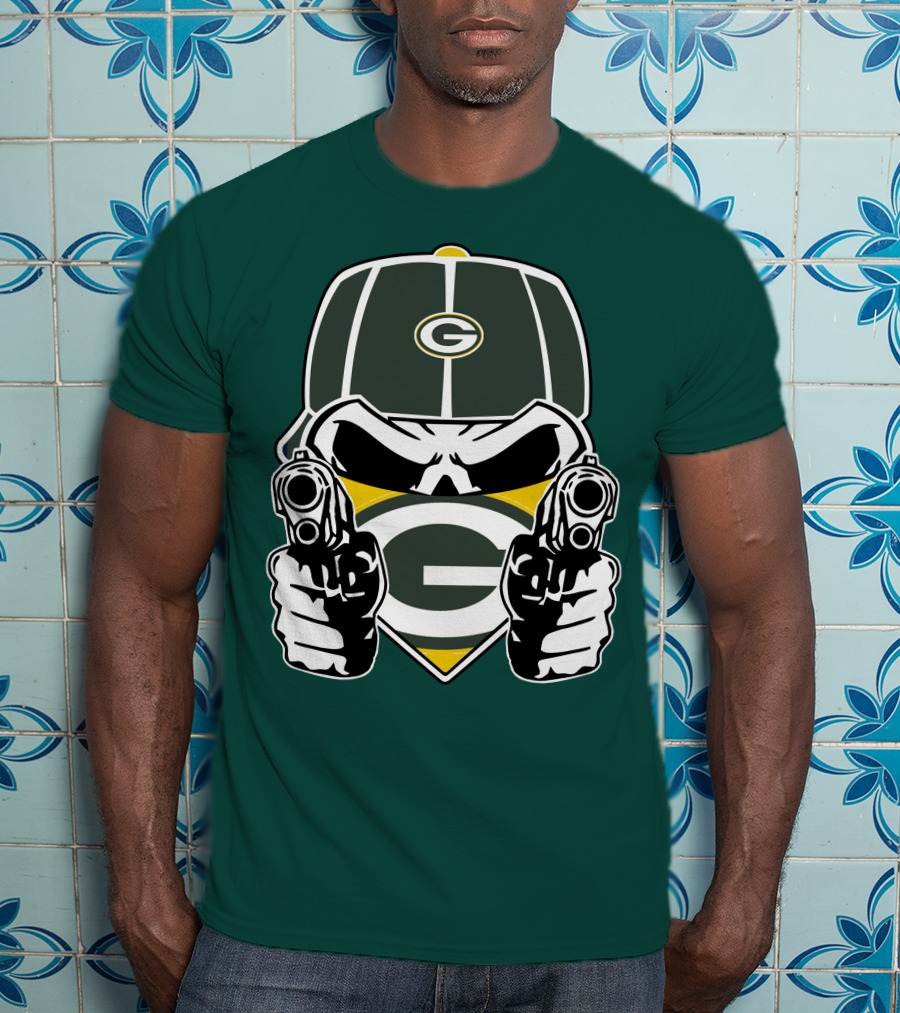 Green Bay Packers G Logo Helmet With Crossed Guns Face Mask T-Shirt