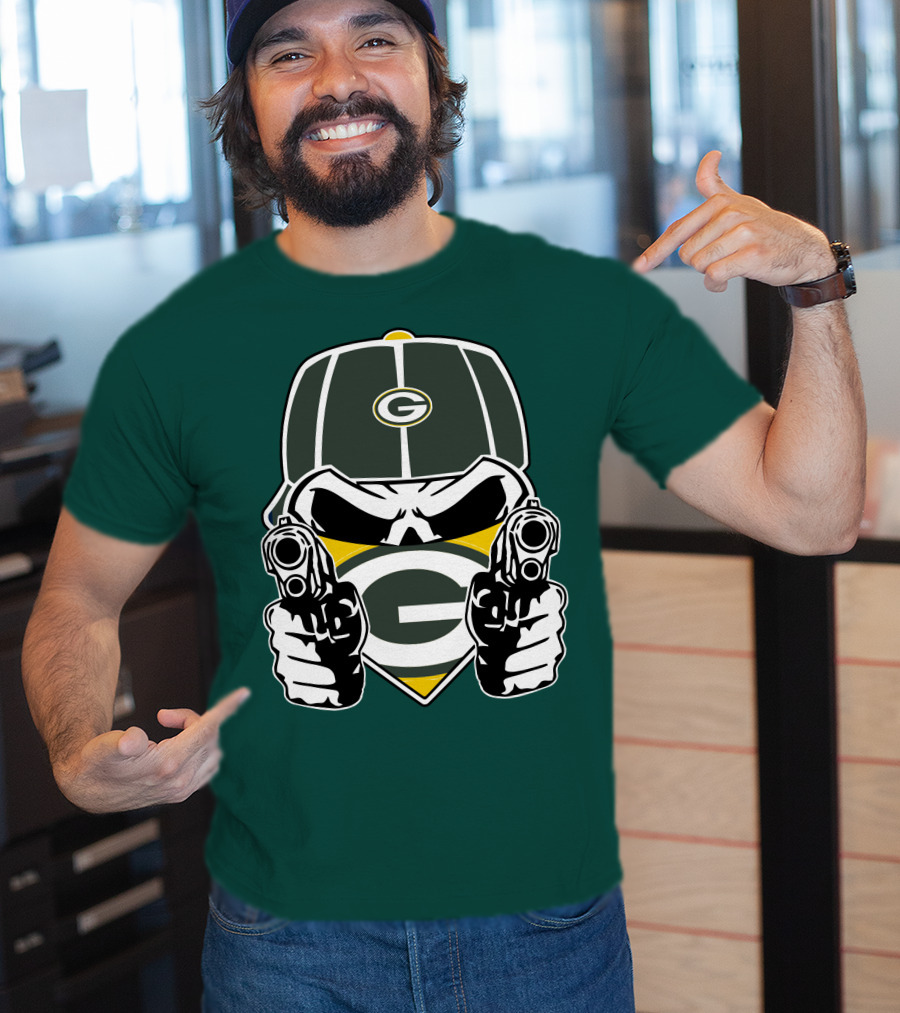 Green Bay Packers G Logo Helmet With Crossed Guns Face Mask T-Shirt