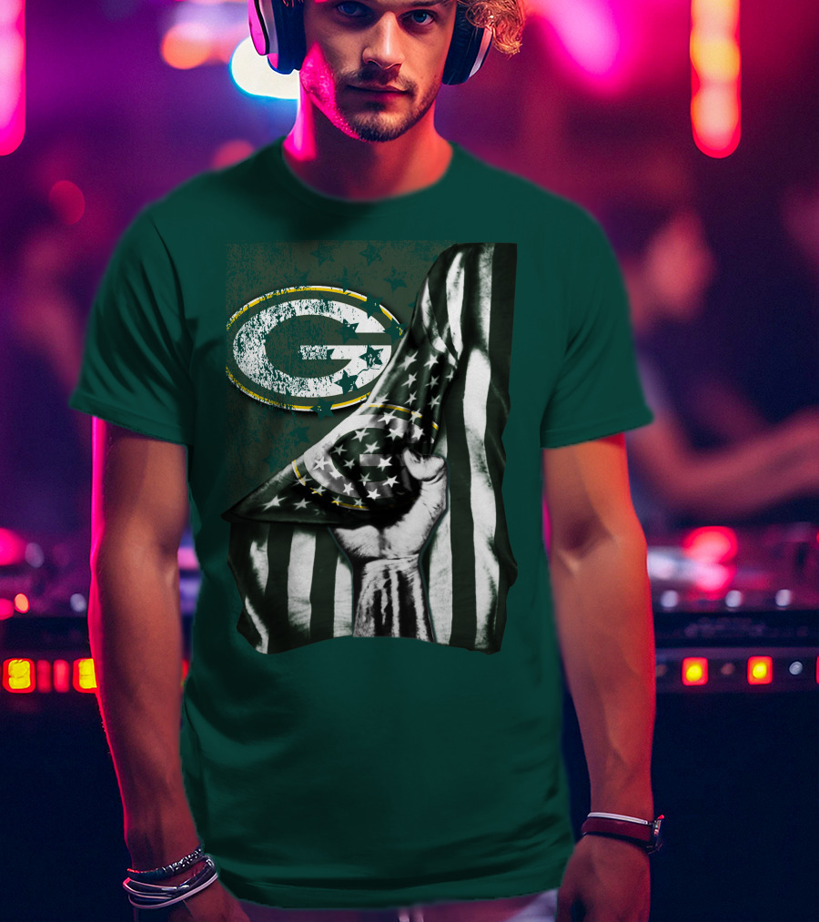 Flag V1 Green Bay Packers Stars And Stripes Power Fist T-Shirt