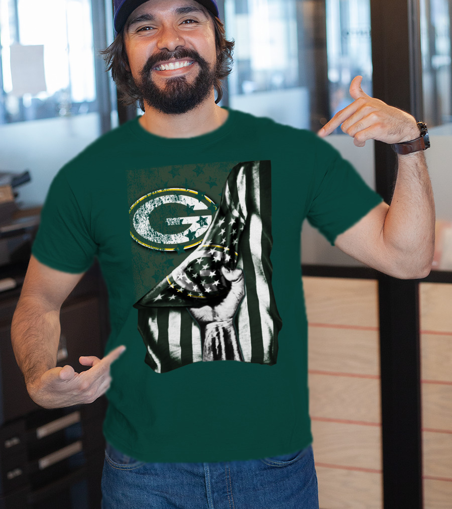 Flag V1 Green Bay Packers Stars And Stripes Power Fist T-Shirt