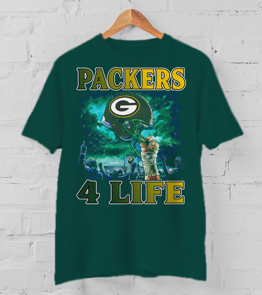 Packers 4 Life Green Bay Victory Helmet Celebration T-Shirt