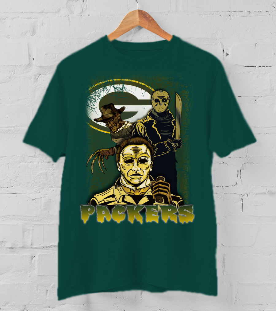 Green Bay Packers Horror Icons Mashup Freddy Jason Michael Myers T-Shirt