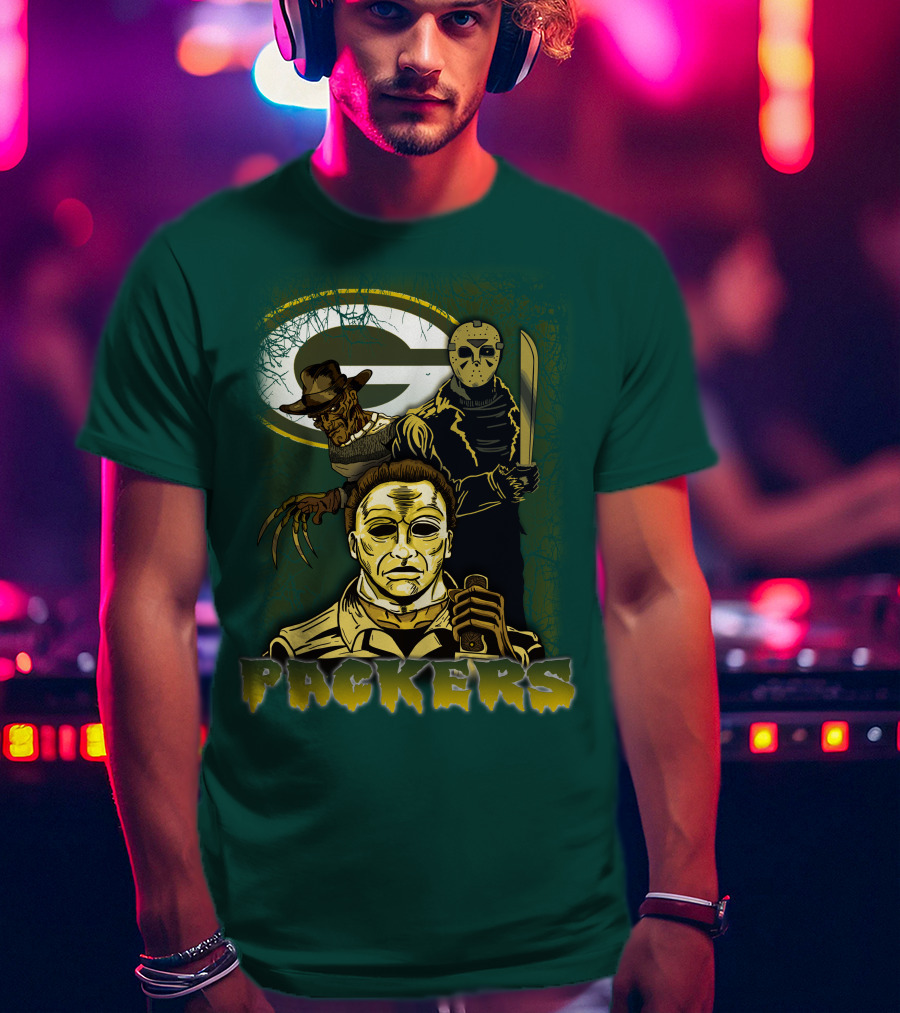 Green Bay Packers Horror Icons Mashup Freddy Jason Michael Myers T-Shirt
