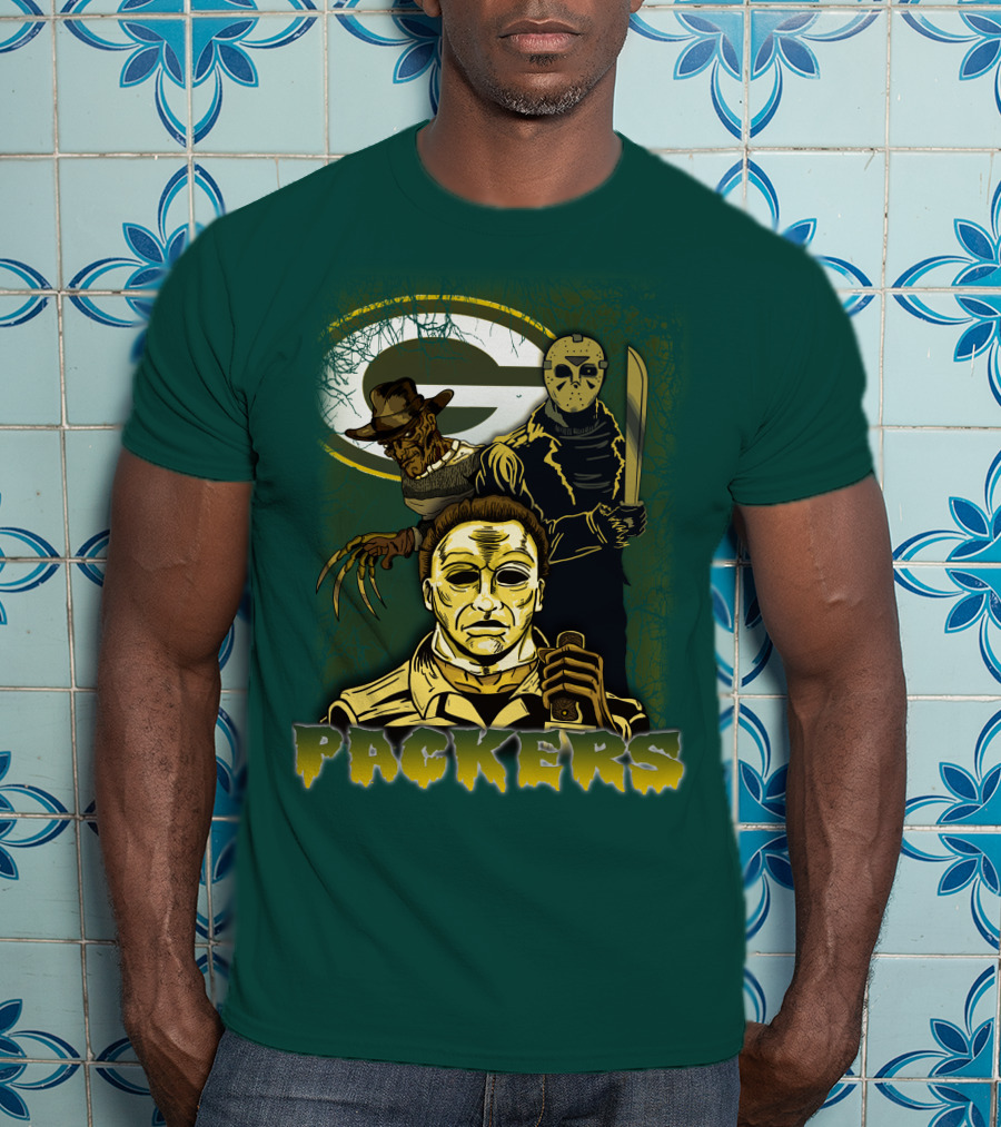 Green Bay Packers Horror Icons Mashup Freddy Jason Michael Myers T-Shirt