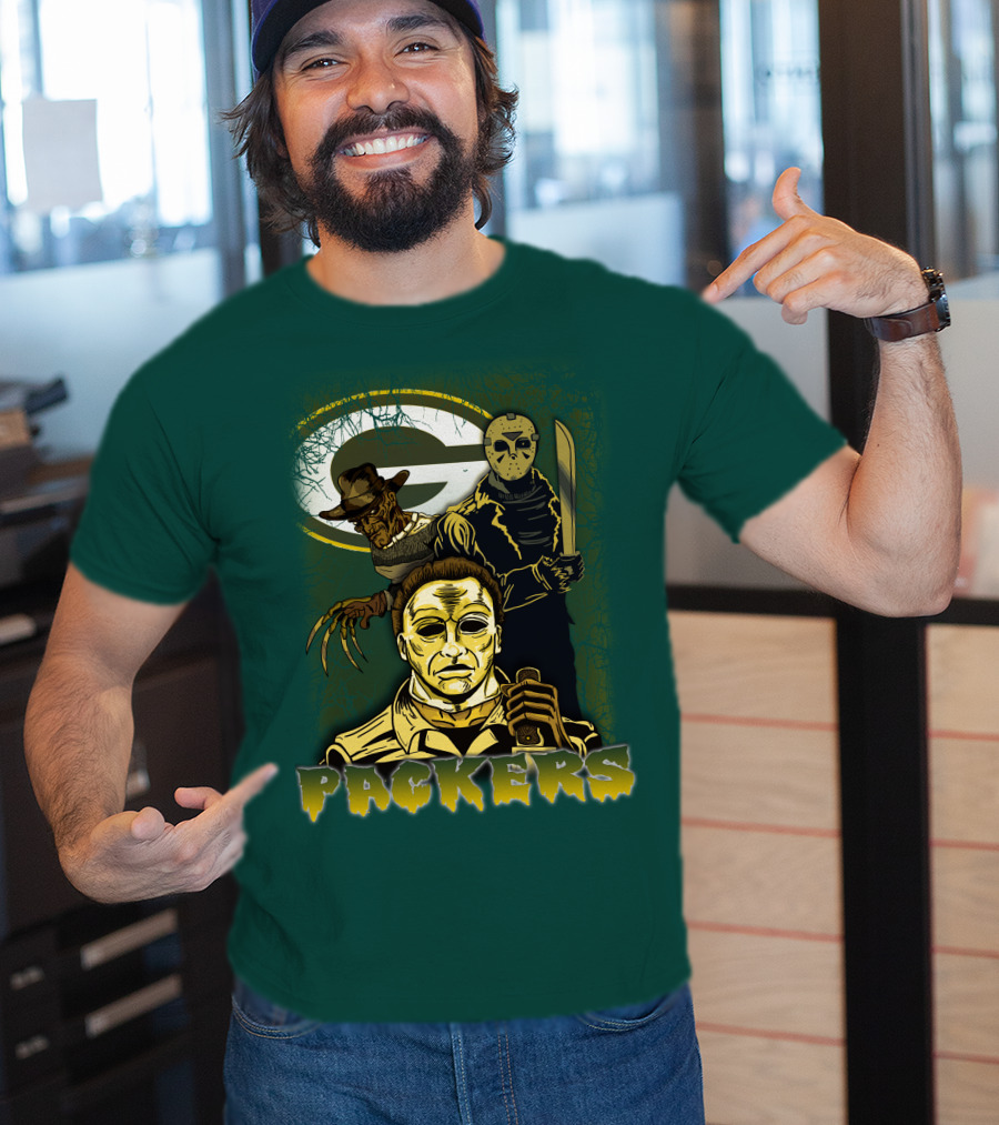Green Bay Packers Horror Icons Mashup Freddy Jason Michael Myers T-Shirt