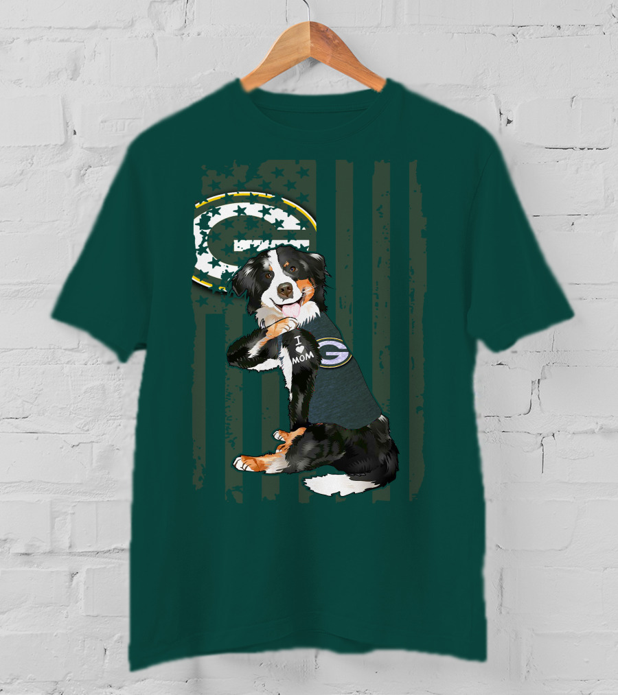 Border Collie Green Bay Packers I Love Mom T-Shirt