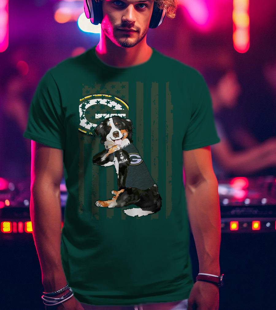 Border Collie Green Bay Packers I Love Mom T-Shirt