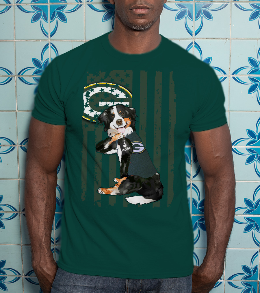 Border Collie Green Bay Packers I Love Mom T-Shirt