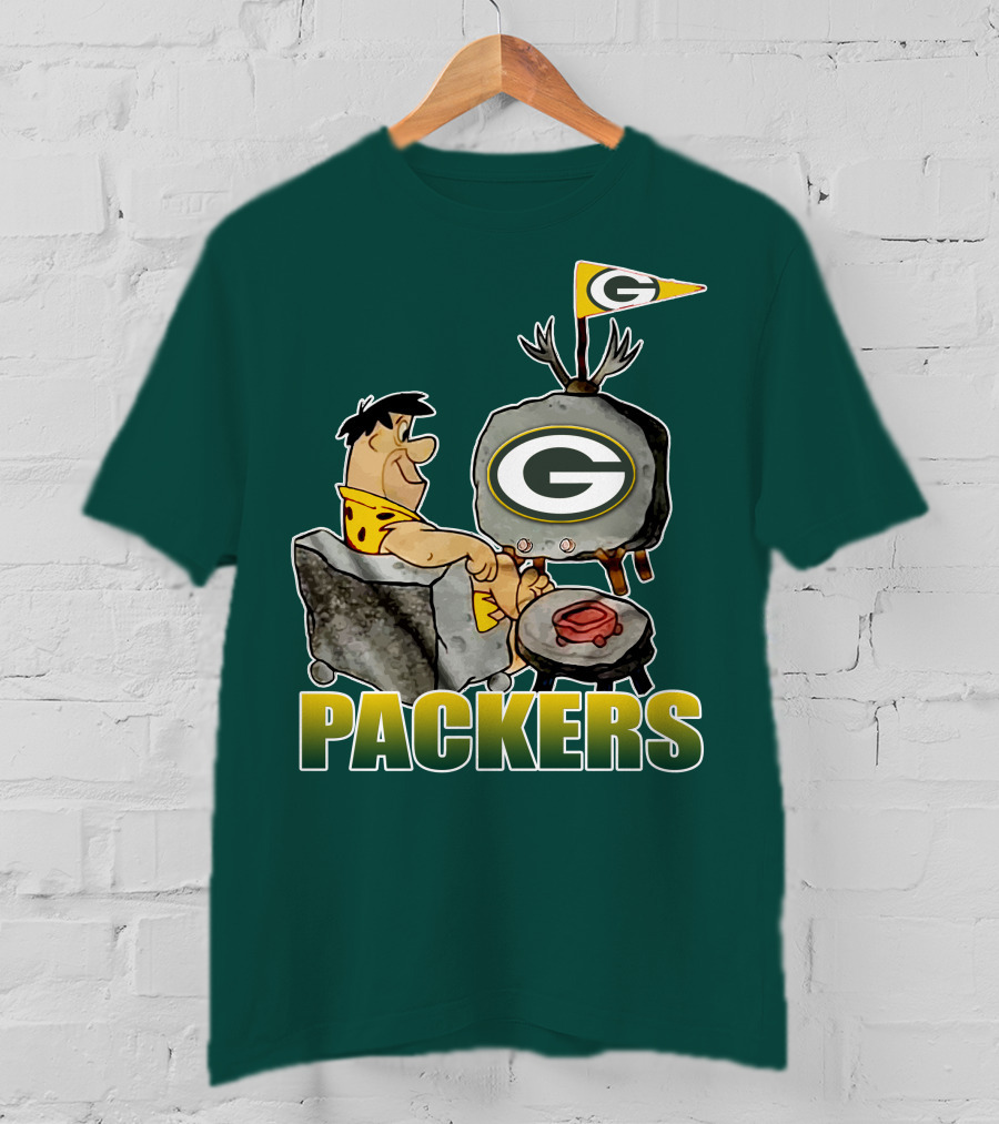 Packers Fred Flintstone Watching Tv With Green Bay T-Shirt