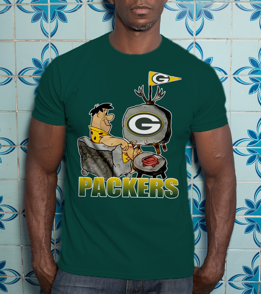Packers Fred Flintstone Watching Tv With Green Bay T-Shirt