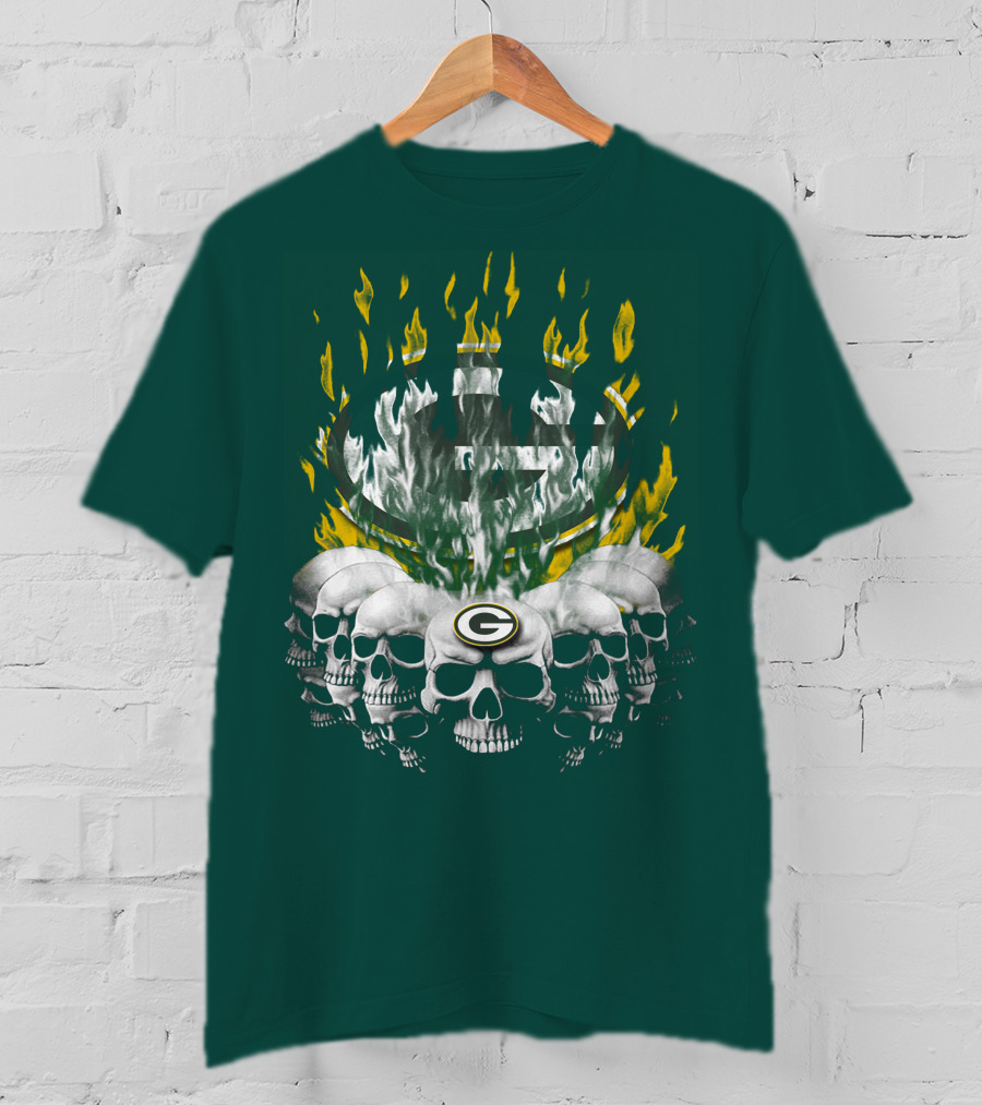 Green Bay Packers Flaming Skull T-Shirt