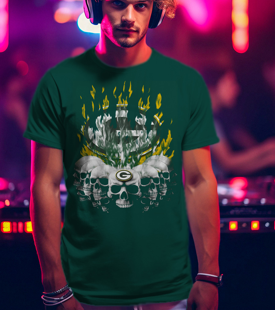 Green Bay Packers Flaming Skull T-Shirt