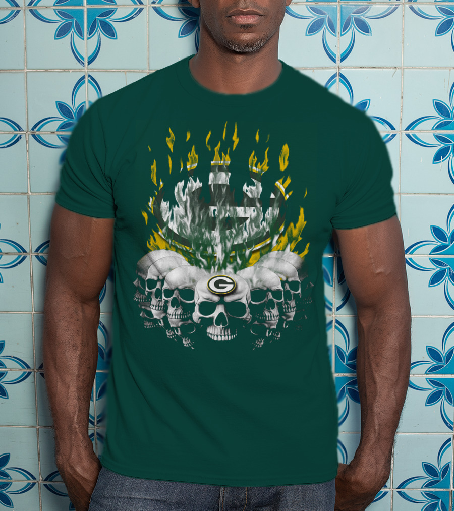 Green Bay Packers Flaming Skull T-Shirt