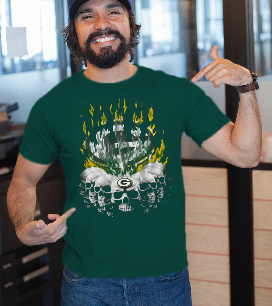Green Bay Packers Flaming Skull T-Shirt