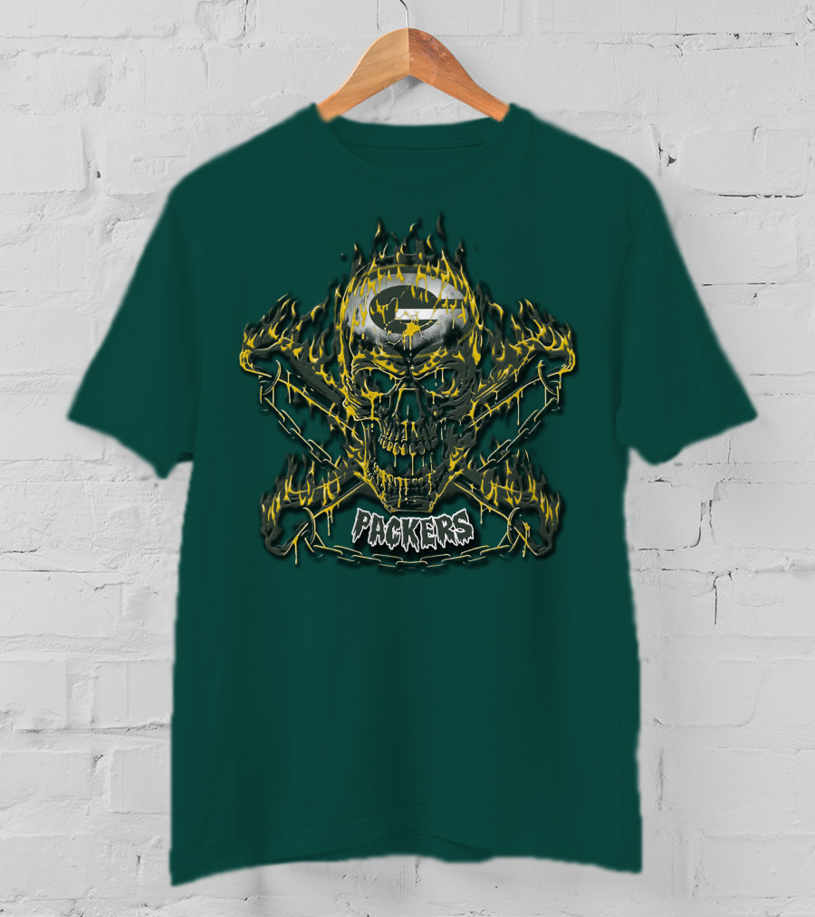 Packers Skull Flames 35 Green Bay T-Shirt
