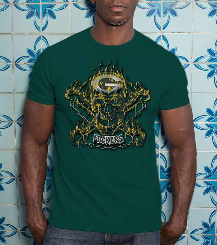 Packers Skull Flames 35 Green Bay T-Shirt
