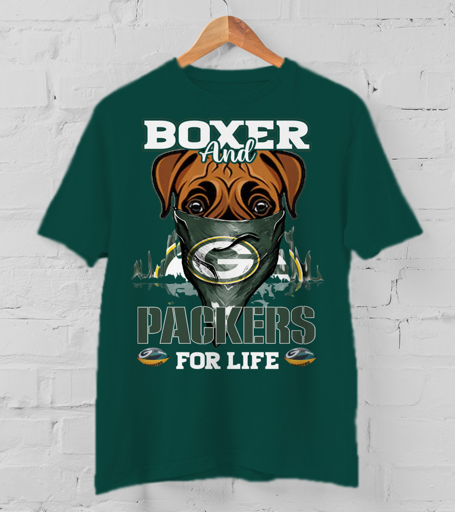 Boxer And Packers For Life Green Bay Packers T-Shirt