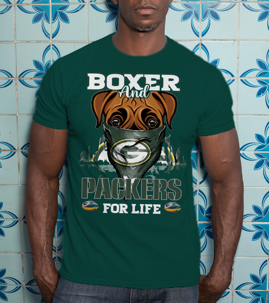 Boxer And Packers For Life Green Bay Packers T-Shirt