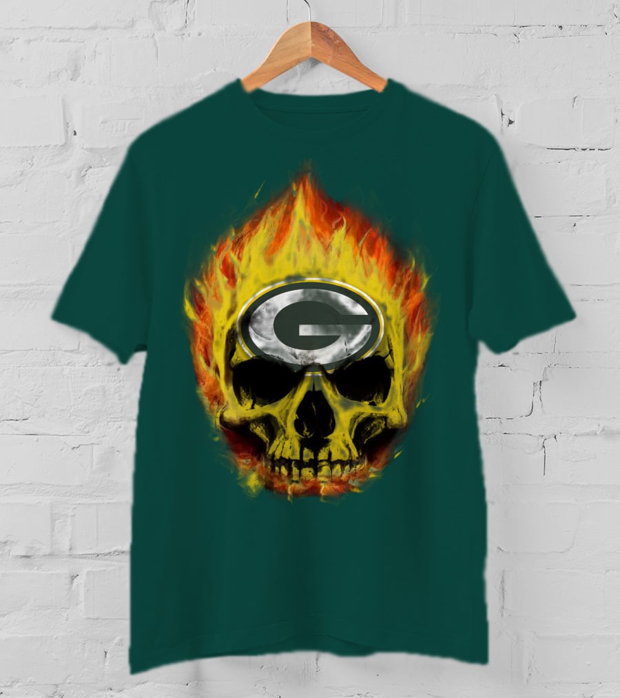 Green Bay Packers Skull Flames T-Shirt